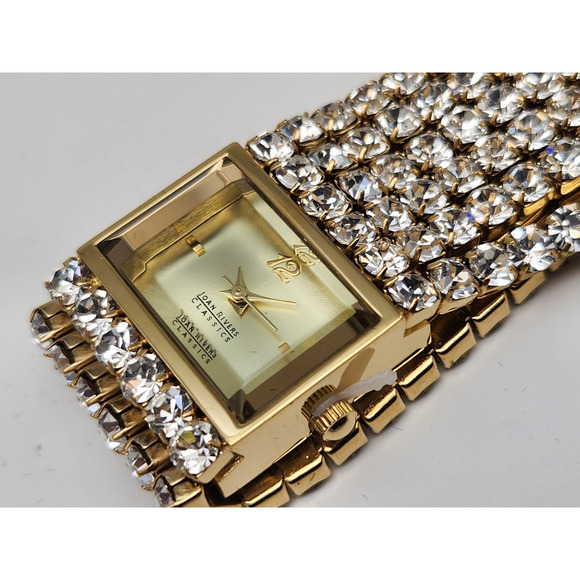 Vtg Joan River Gold tone Classic Crystal Women’s Wristwatch Japan HTF NOS - Picture 4 of 16